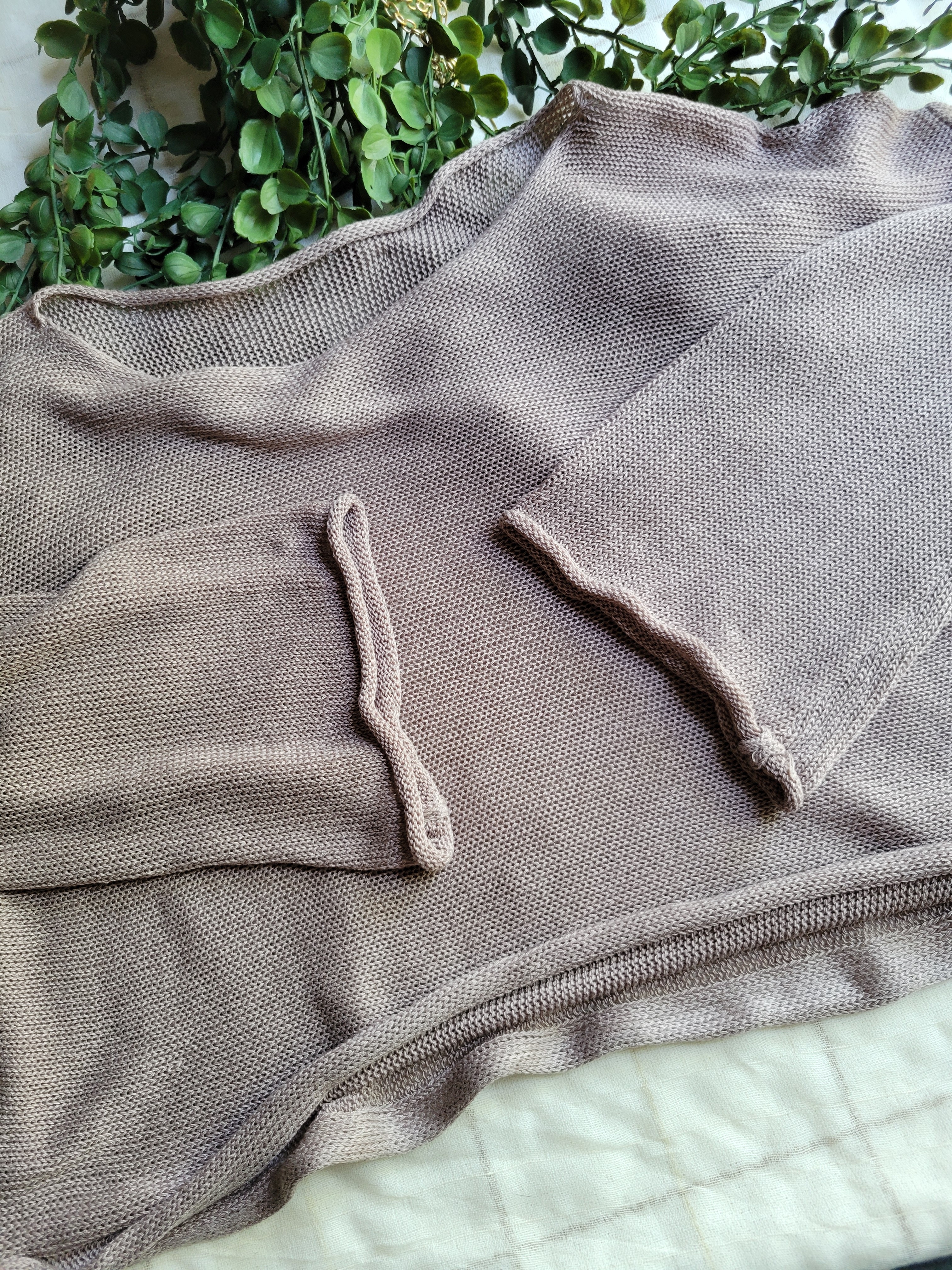 Sheer Long-Sleeve Brown Crop Sweater — image 4 of 4